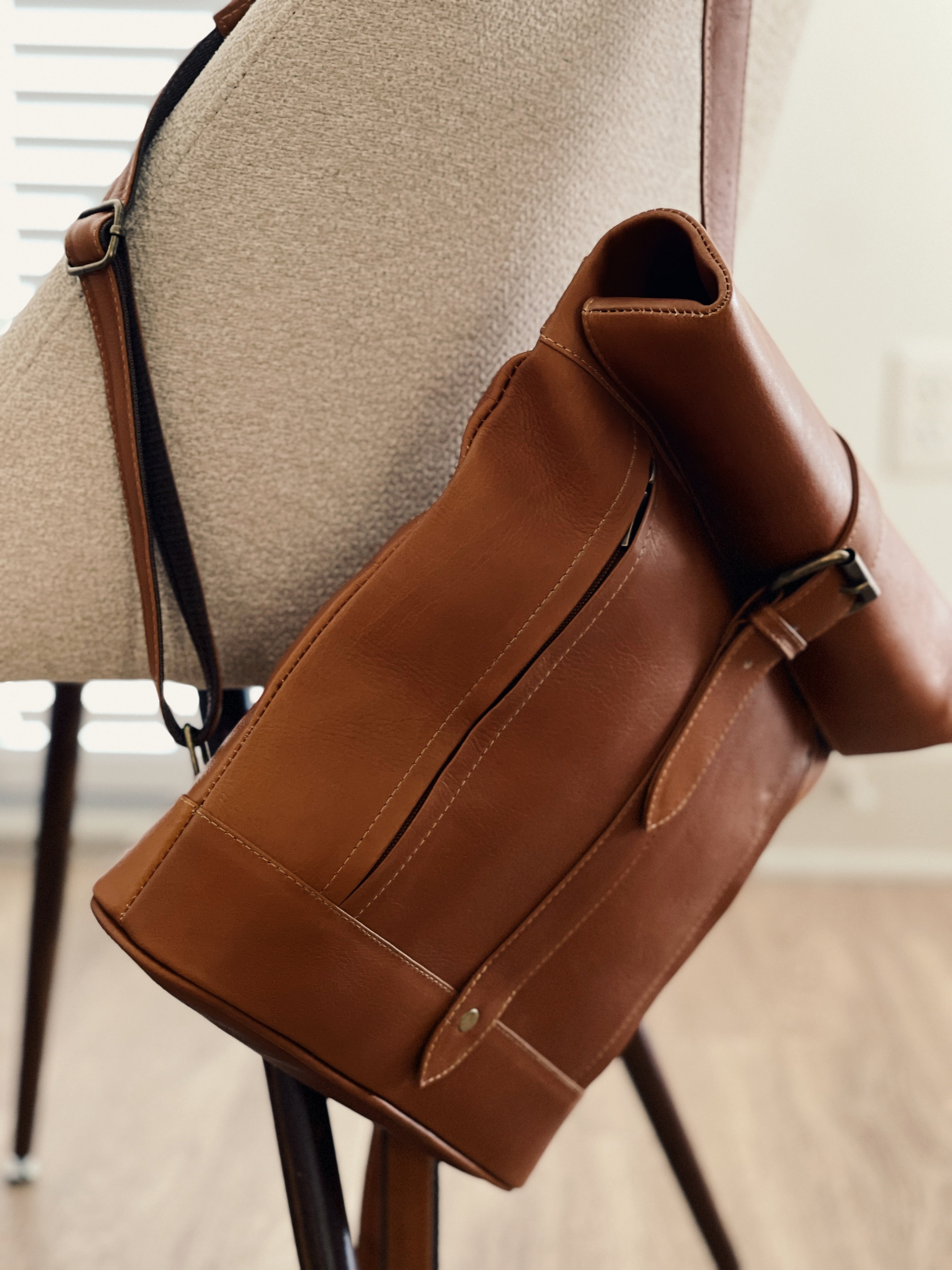 Roll Top Leather Backpack