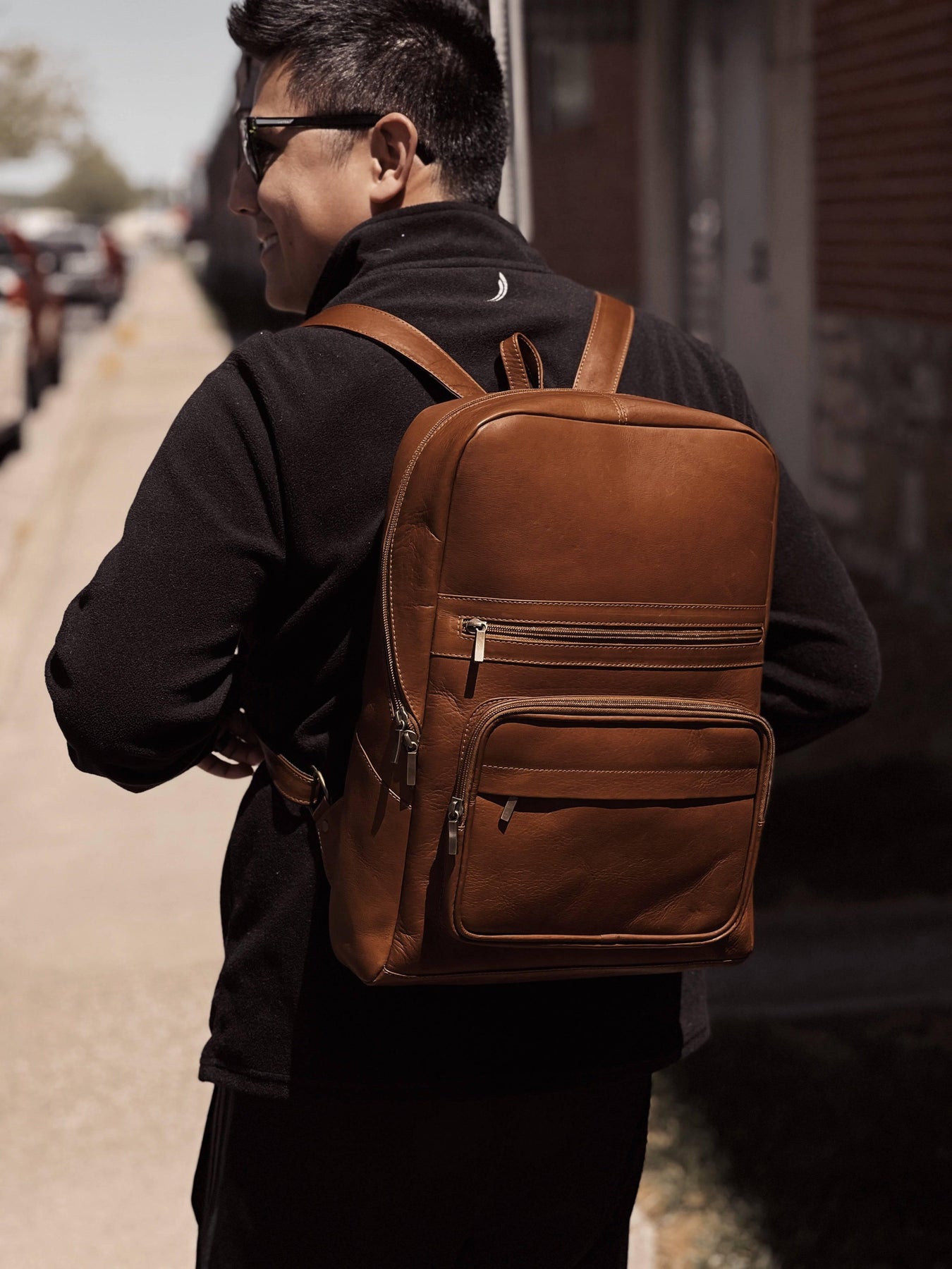 Leather Commuter Backpack Black