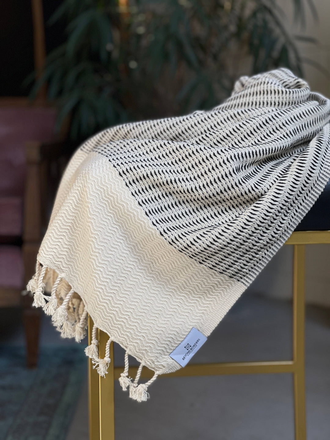 Esinti Turkish Cotton Towel / Throw - Natural / Onyx Black - Beyond Borders Collective