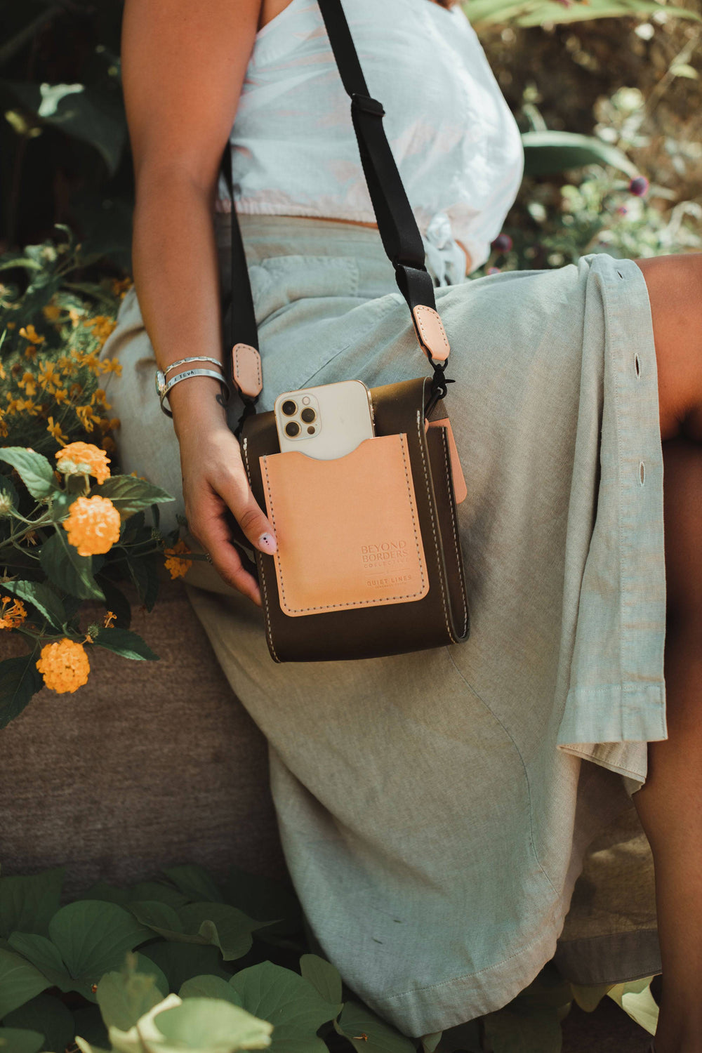 Giramondo Leather Crossbody Bag - Olive / Natural - Beyond Borders Collective