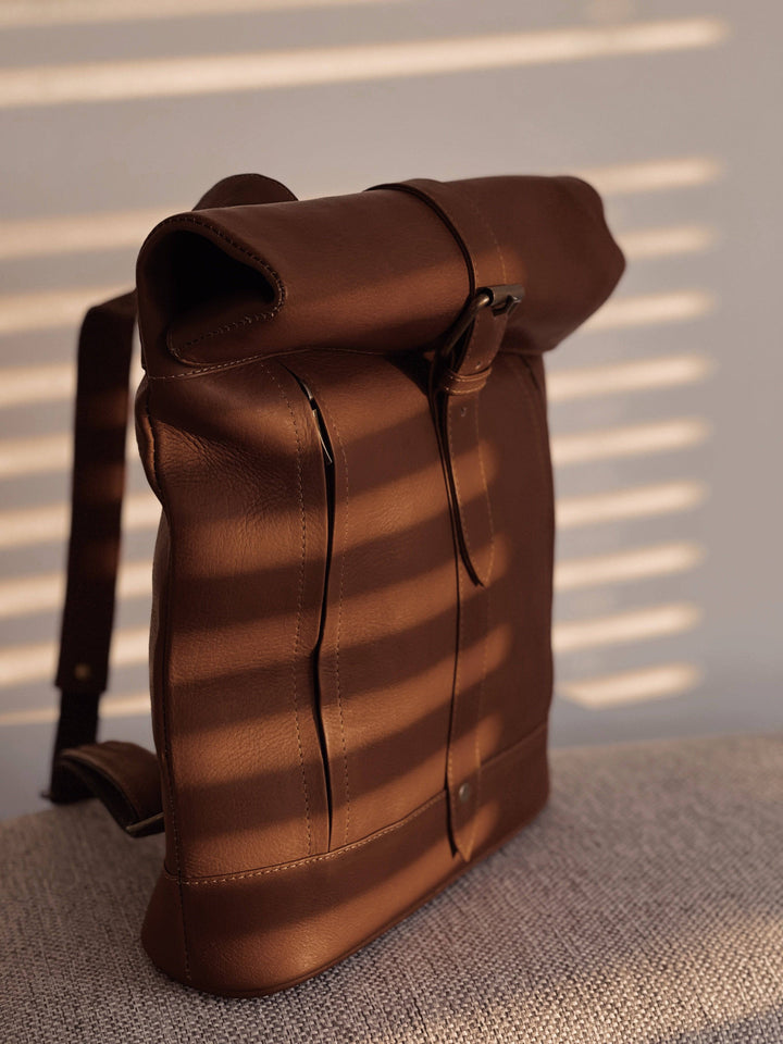 Roll Top Leather Backpack - Beyond Borders Collective