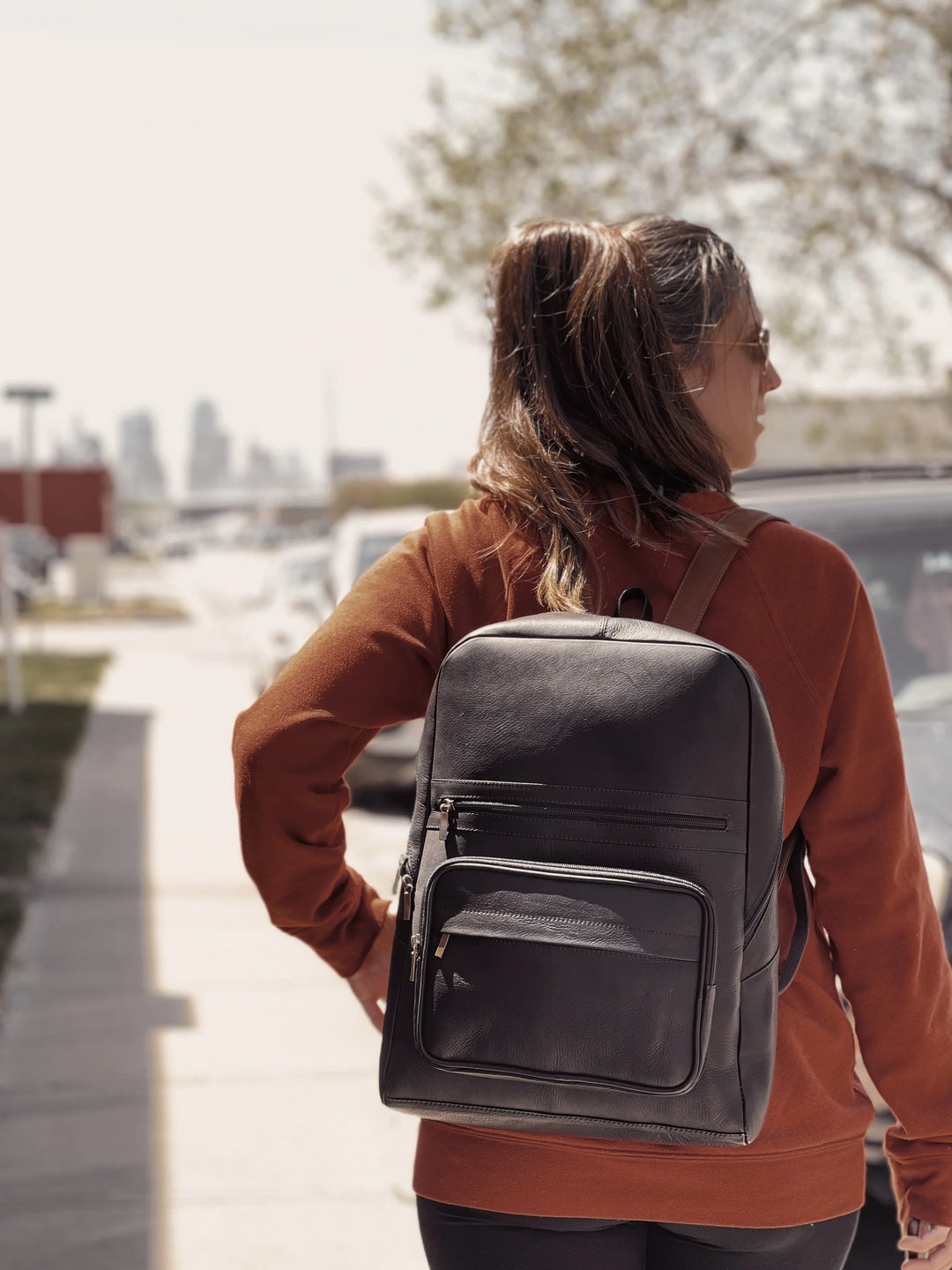 Leather Commuter Backpack Black